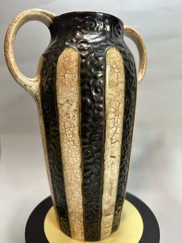 Ditmar Urbach Striped 10” Alienware Vase, Pottery, 1930s, Czechoslovakia Handled - Picture 3 of 9