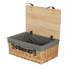46cm Buff Grey Lined Willow Empty Picnic Basket with Pinewood Lid
