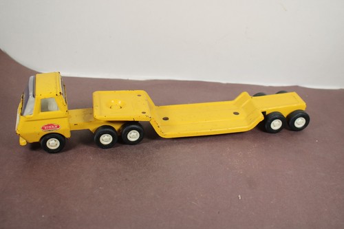 Vintage 70er kleiner Tonka gepresster Stahl COE LKW & Lowboy Anhänger Spielzeug LQQK