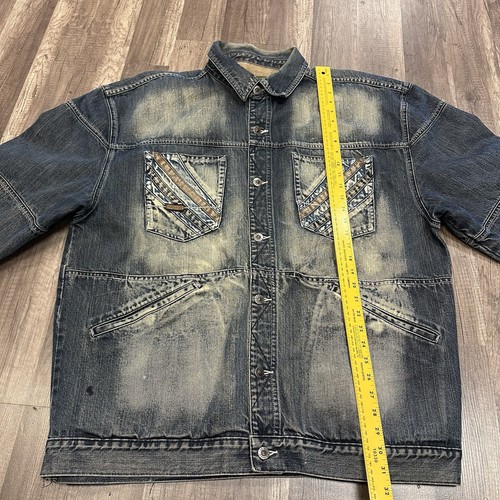 Y2K VTG AKDMKS BLUE DENIM JEAN JACKET SZ 3XL HIP-HOP RAP DISTRESSED CHORE H11 - Picture 4 of 4