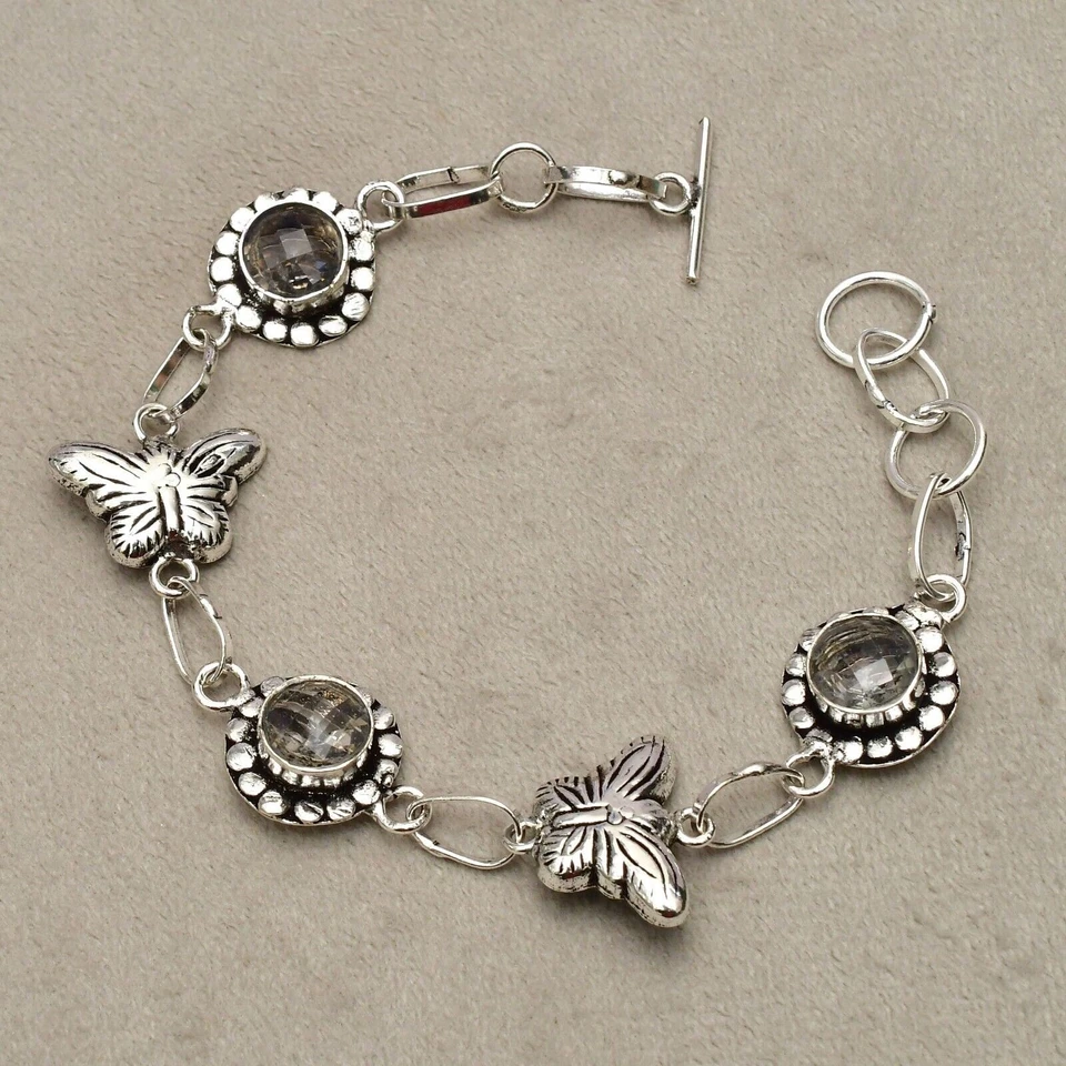 Bracciale in argento sterling 925 con pietre preziose di topazio bianco... - Immagine 2 di 4