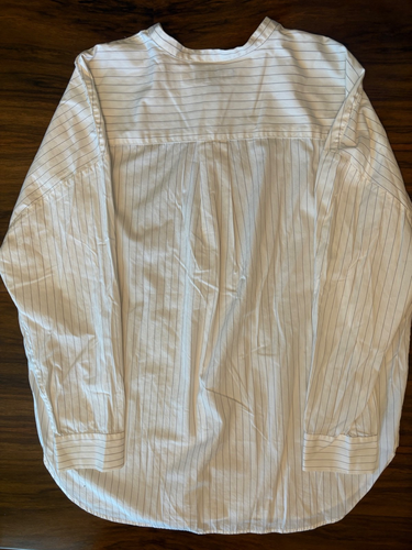 Banana Republic Women's Size XL 1/4 Button Up Shirt White Stripe Mandarin Collar - Picture 3 of 10