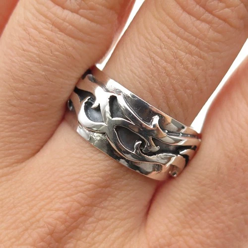 925 Sterling Silver Vintage Thorn Oxidized Band Ring Size 10.25