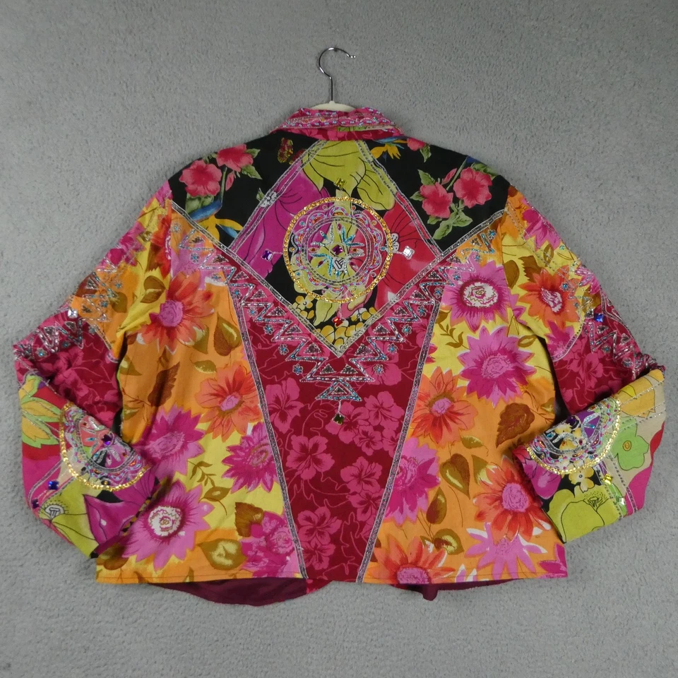 Chaqueta Sandy Starkman Mujer 2XL Multicolor Cuentas Lentejuelas Patchwork Boho Floral Foto 2 de 4