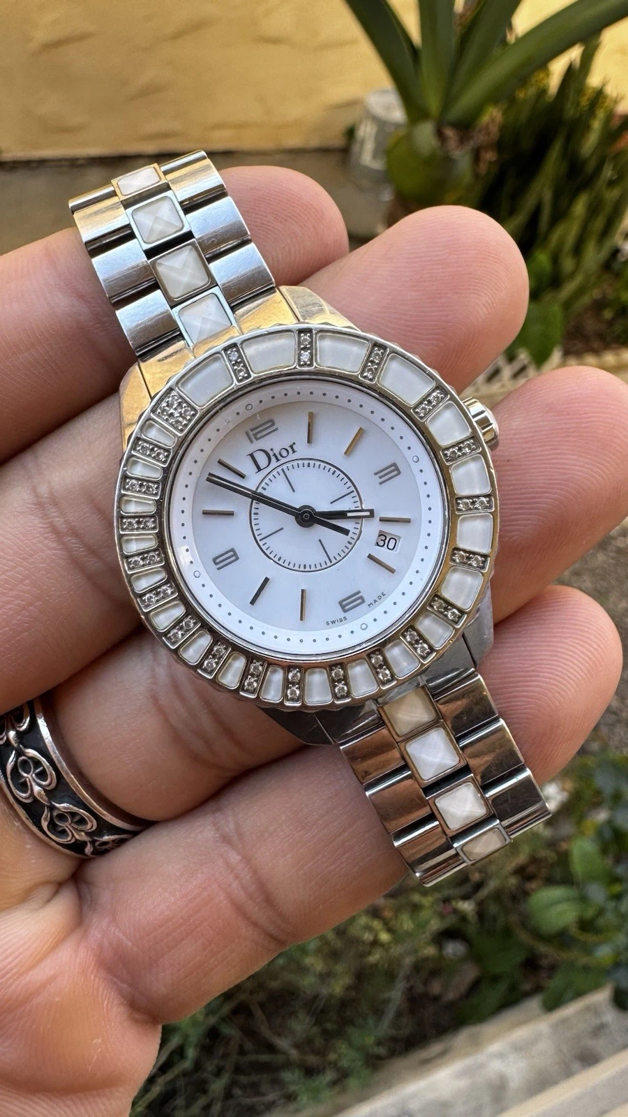Montre femme Christian Dior Christal diamant 28 mm luxe authentique pile neuve