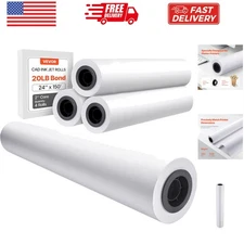 Wide Format Paper, , 4 Rolls CAD Bond Rolls with 2 in Core, 20 LB Bond Paper ...