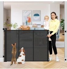 Reinforced 42 Inch Extra Tall Retractable Dog Gate with Reinforced Strips 55 Inc