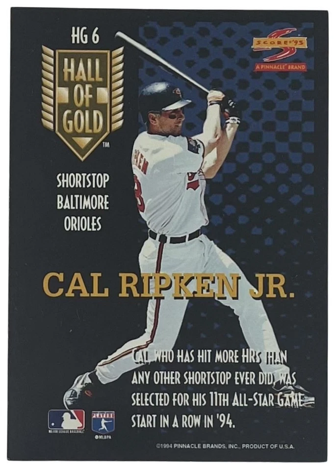 1996 Score Hall of Gold #HG6 Cal Ripken Jr. Baltimore Orioles - Image 2 of 2