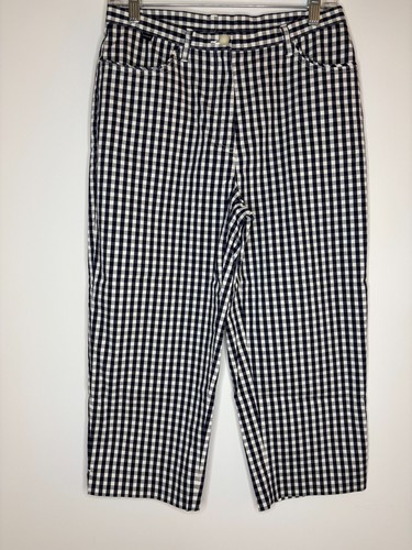 LAUREN RALPH LAUREN Cropped Pant Womens 8P Navy White Check Stretch - Picture 6 of 8
