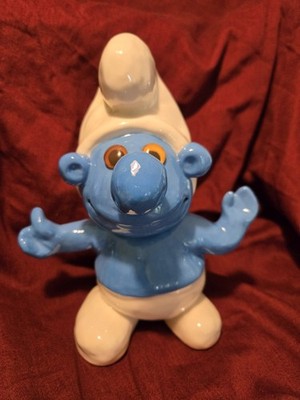 Large Vintage Smurf Figurine  8.5'' Ceramic Thumbs Up Hand Painted -  EUC