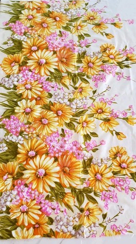 Vintage Flower Power Stoff 1,5 Yards x 44 W gelbe Gänseblümchen rosa Blumen - Bild 1 von 11