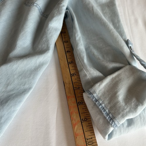 Jean Shirt Womens Size Large Blue Pullover Top Pearl Snap 3/4 Rolled Sleeves - Picture 12 of 19