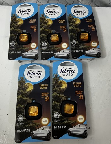 (5) Febreze Auto EVENING WOODS Clip di sfiato auto controllo intensità deodorante NUOVO - Foto 1 di 7