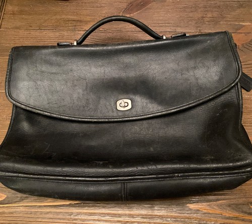 Vintage Black Leather Coach Messenger Briefcase Bag