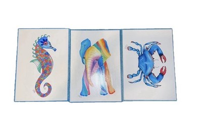 Lada Signed Contemporary Animal Prints Set - Seahorse Elephant Crab - 7x5 in
