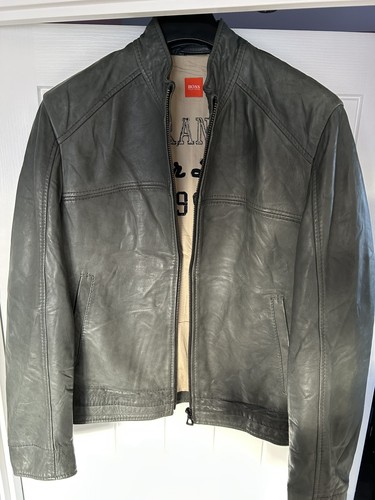 Rare Hugo Boss Grey Nappa Leather Jacket Bomber Large RRP £499 Great Condition - Picture 3 of 5