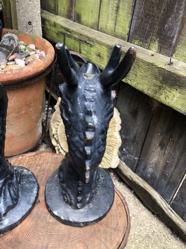 Vintage 20th century Cast iron Chinese dragon head finials 13"gate post toppers - Picture 5 of 15