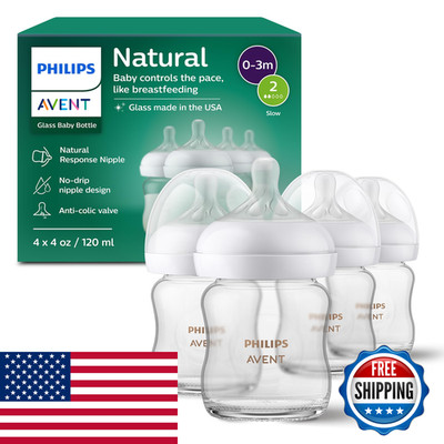 Philips Avent Natural Glass Baby Bottles Natural Response Nipples Slow Flow