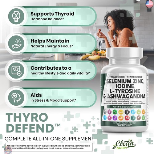 Clean Nutra Selenium 300mcg Iodine 500mcg Thyroid Support for Women & Men | - Picture 5 of 9