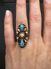 STERLING SILVER NATIVE AMERICAN SW TURQUOISE MULTI STONE SADDLE RING SZ 5.5 925