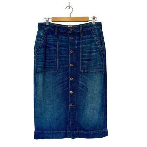 Falda midi de mezclilla NSF para mujer MD azul angustiante bolsillos con solapa botón delantero - Imagen 1 de 12