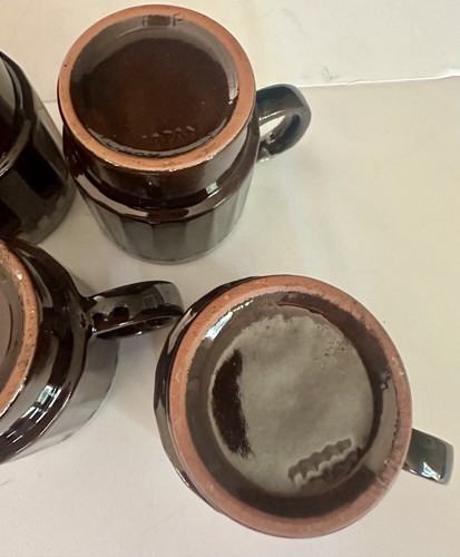 Set of 6 Japan Brown Stoneware Stackable Mugs with Gray Drip Glaze 3.5" Tall MCM - Picture 8 of 13