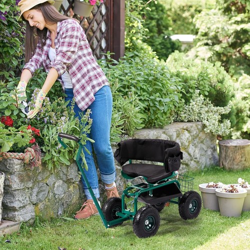 Garden Cart, Outdoor Rolling Garden Scooter W/Adjustable 360 Degree Swivel Seat - Picture 7 of 7