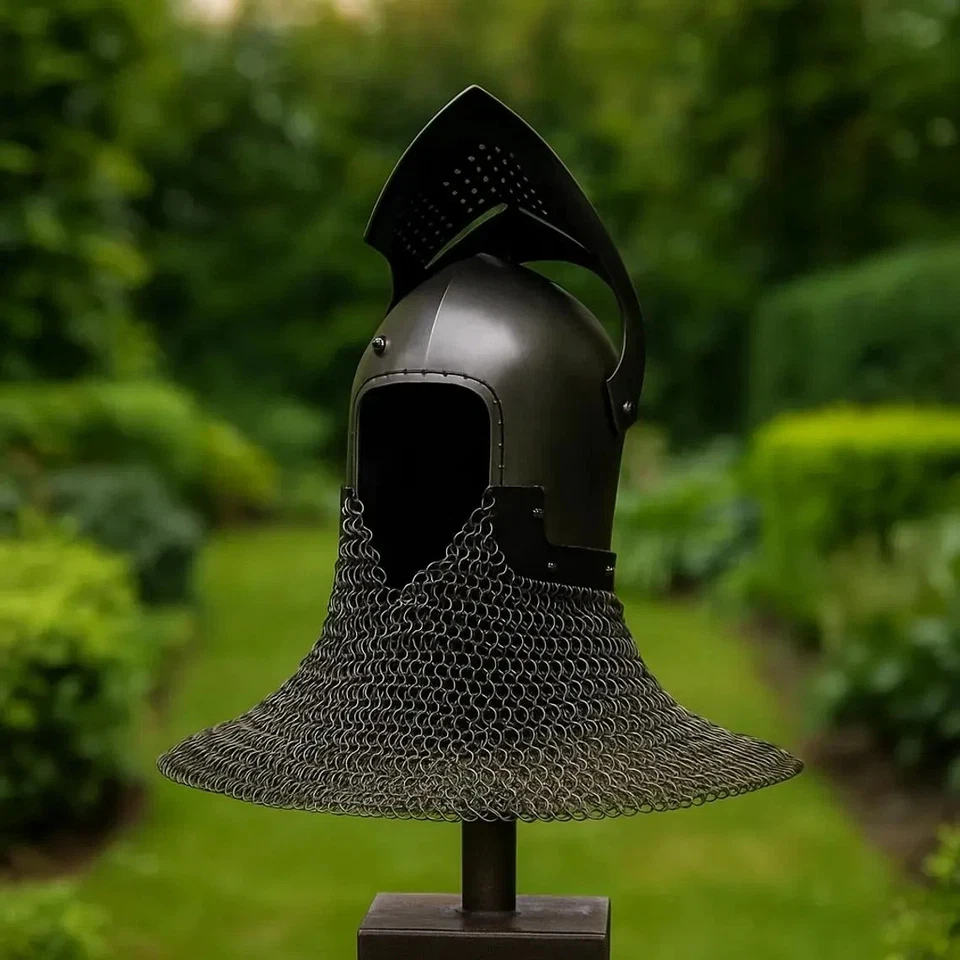 Средневековый шлем Spoleto Bascinet 16 калибр стальные рыцарские доспехи рождественский подарок - Изображение 4 из 4