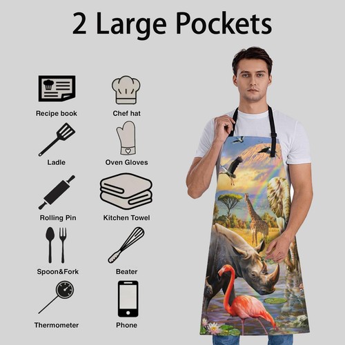 Floral Apron for Women, 28x33in, Kitchen Chef Aprons with 2 Pockets, Polyeste... - Picture 5 of 6