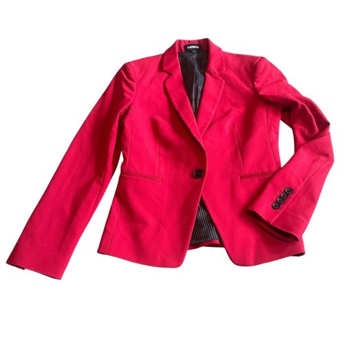 Express Red Button-Down Stretch Blazer Jacket Single-Button SIze 4 Women's - Picture 2 of 11
