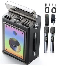 Karaoke Machine, Portable Bluetooth 5.3 Speaker with 2 Wireless Mics, Party 