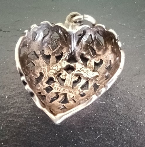 Vintage JEZLAINE signiert filigran Sterlingsilber Herz Anhänger Halskette, 18"  - Bild 3 von 14