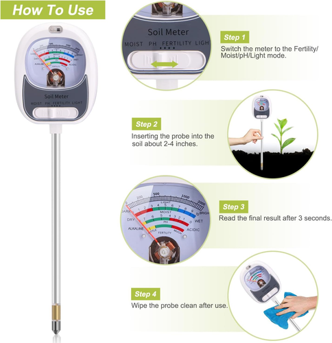 4-In-1 Soil Test Kit - Moisture Meter, Ph Tester for Plants, Garden, Lawn - Picture 5 of 12