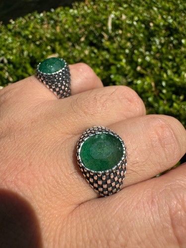 6ct Natural Emerald Real Genuine Gemstone Mens Solid 925 Sterling Silver Ring - Picture 22 of 24