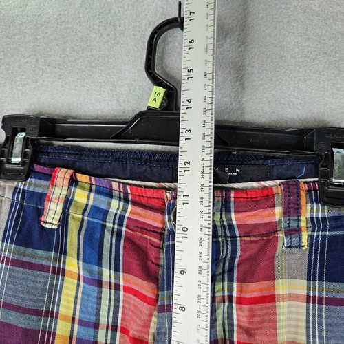 21 Men Cargo Shorts Mens 38x11 Tag 36 Red Yellow Blue Plaid Button Fly - Picture 4 of 8