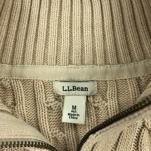 LL Bean Cable Knit Sweater Womens Medium Beige Full Zip - Picture 3 of 9