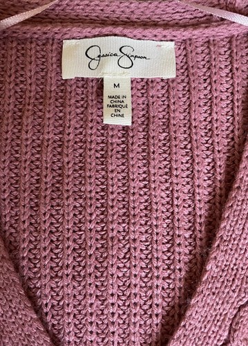 Jessica Simpson Gr. Medium V-Ausschnitt Pullover lachsrosa Damen M Zopfmuster - Bild 3 von 3
