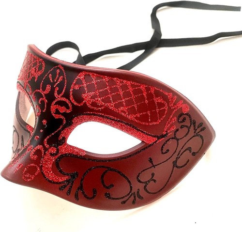 Red Masquerade Ball Mask Pair Cosplay Prom Dance Birthday Party Wear or Deco - Picture 8 of 25