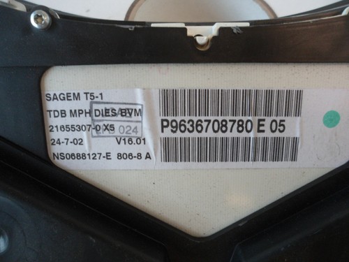 Peugeot 307 2.0 HDI 110 BHP Velocímetro Relojes Cuadros Enchufe Único P9636708780 - Imagen 2 de 2