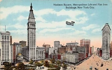 New York City NY Manhattan Early 1900s Downtown Biplane Plane Vtg Postcard C27