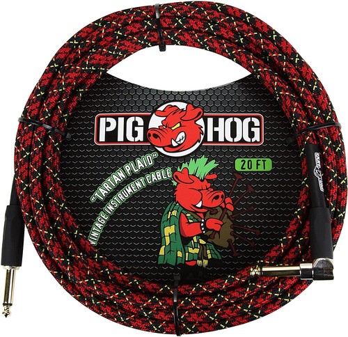 Pig Hog PCH20PLR Right-Angle 1/4" to 1/4" Tartan Plaid Guitar Instrument Cable - Picture 1 of 5