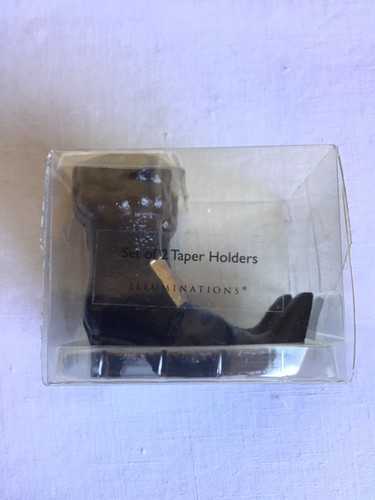 New Illuminations Halloween Black Witch Boot Metal Pair Of Taper Candle Holders - Picture 5 of 5