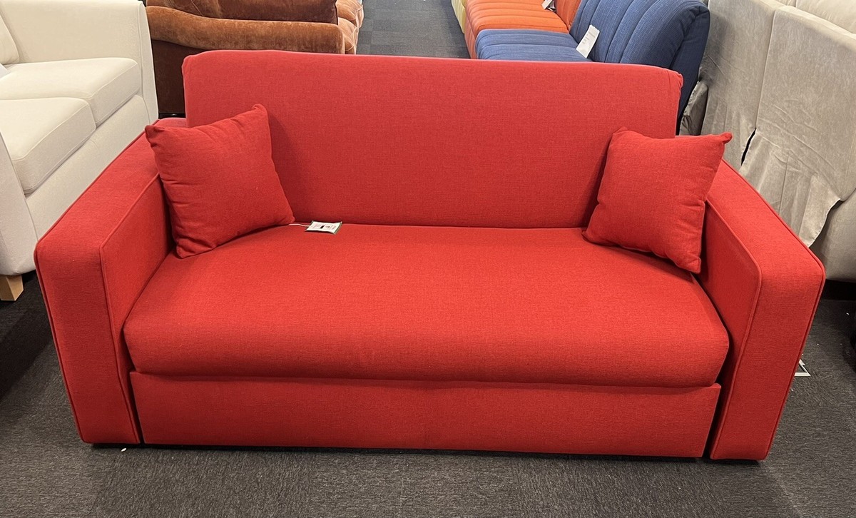Furniture Village Versatile 2 Seater Fabric Sofa Bed with Box Arms Linoso Red