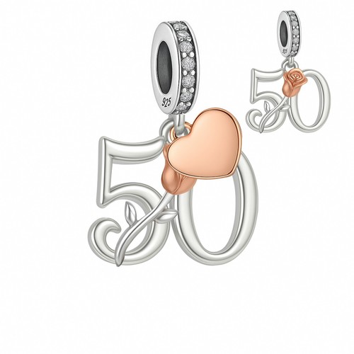 50th Birthday Charm For Bracelet, 50th Charm, Birthday Charm - Picture 3 of 4