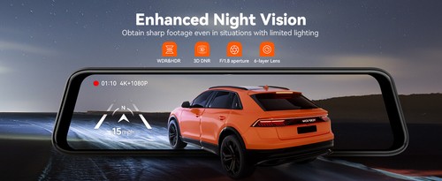 Wolfbox 4K 12 Zoll Spiegel Dashcam ADAS Auto Rückansicht Dual Kamera WiFi & GPS - Bild 12 von 14