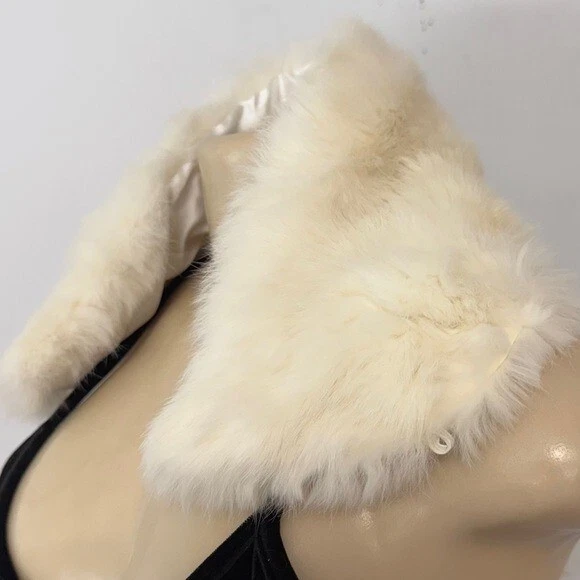 VTG Genuine Fur Ivory White Coat Collar Trim Detachable Replacement Wedding OS - Image 4 of 4