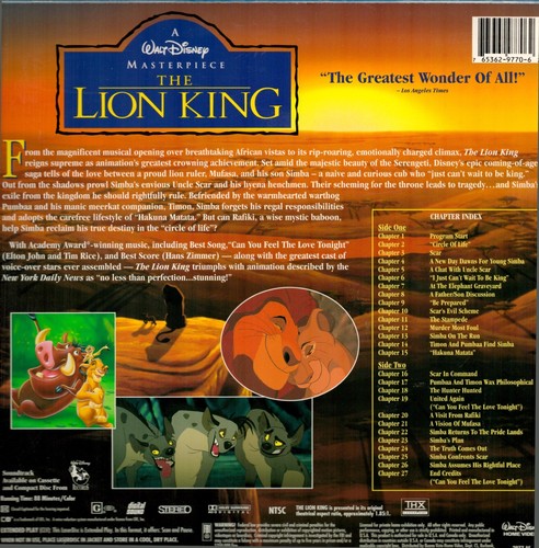 The Lion King Laserdisc LD Letterbox Edition Walt Disney Masterpiece Animated - Picture 2 of 2