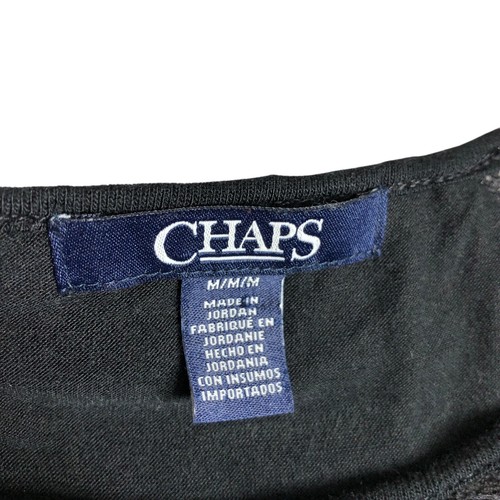 Chaps Top Womens Medium Black Crochet Overlay Short Sleeve Lined Preppy Boho Y2K - Picture 4 of 12