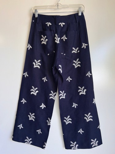 ELIE TAHARI Navy Blue Wide Leg Cropped Embroidered Pants Size 2~ EUC - Picture 3 of 9