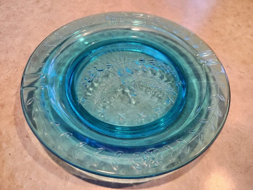 Vintage Federal Glass  Electric Blue American Eagle Bicentennial Ashtray 9 1/4"